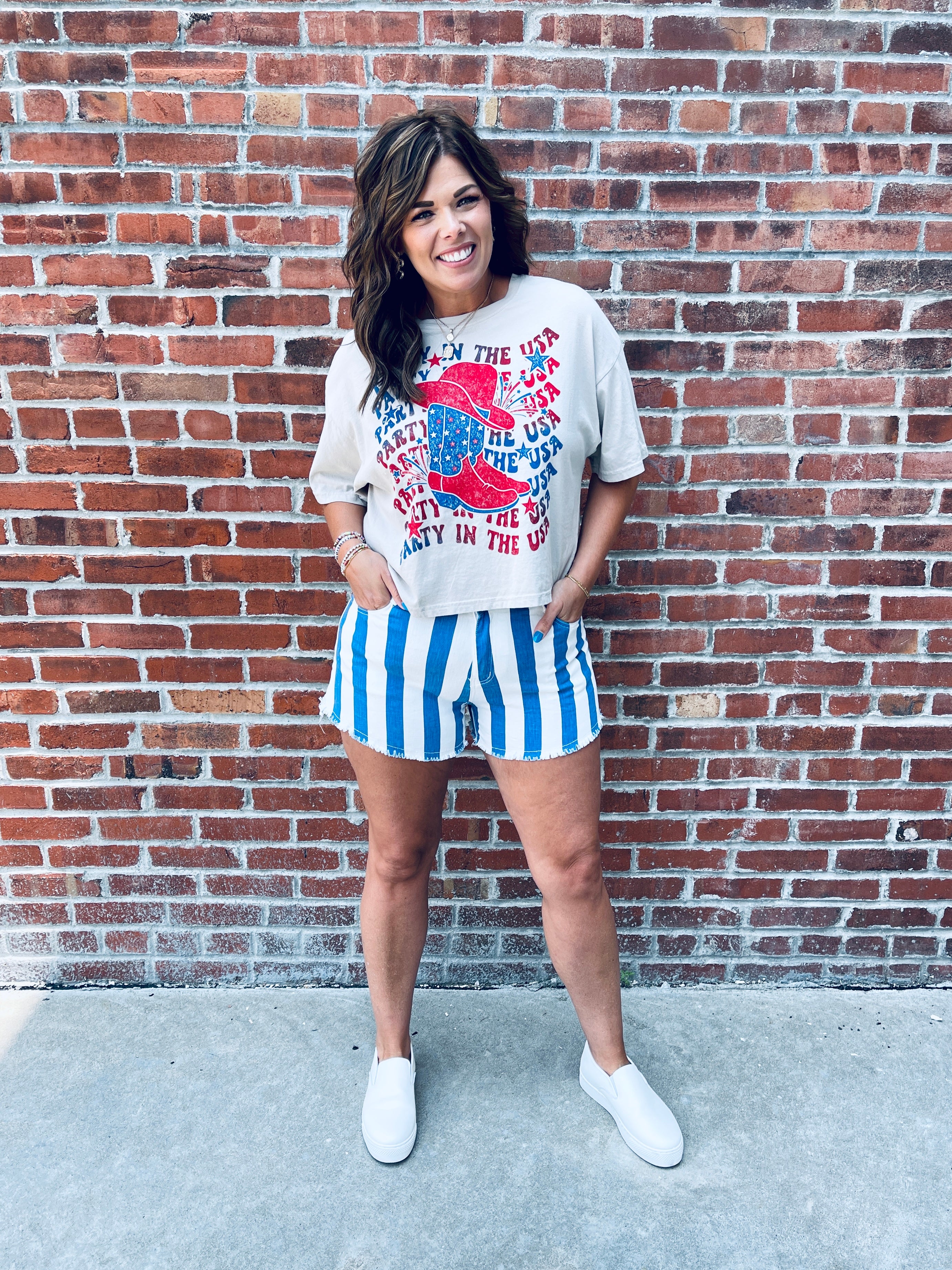 Blue & White Stripe Shorts