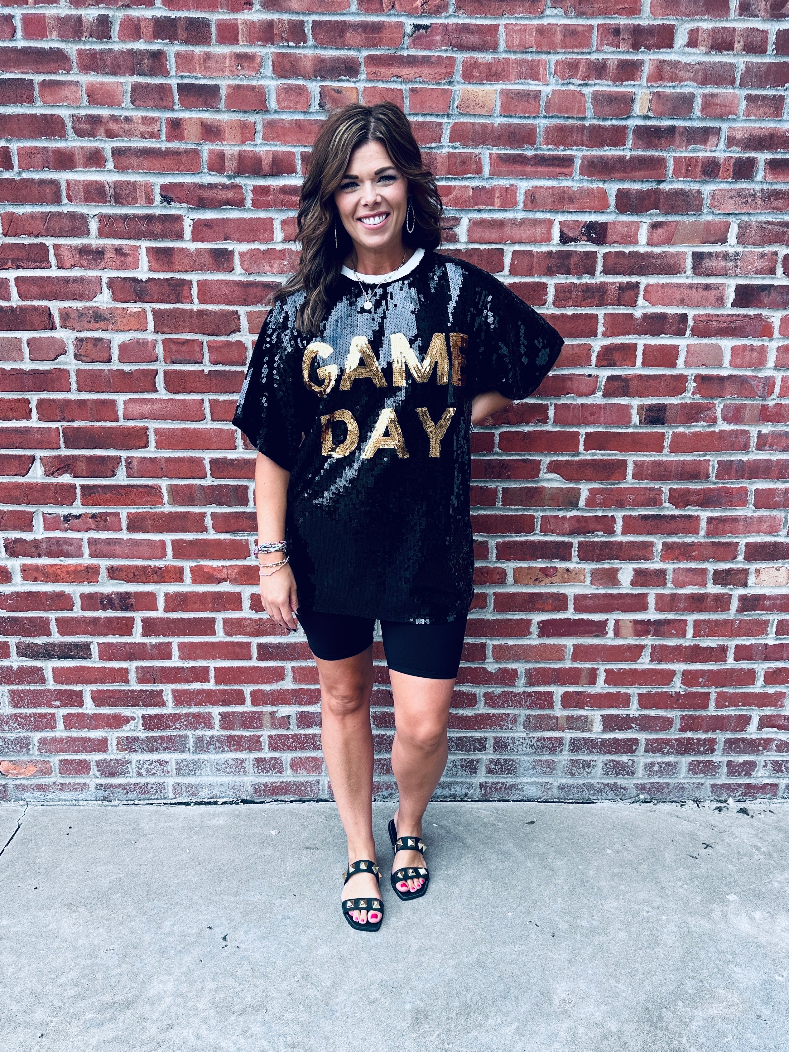 Black Sequin Game Day Top