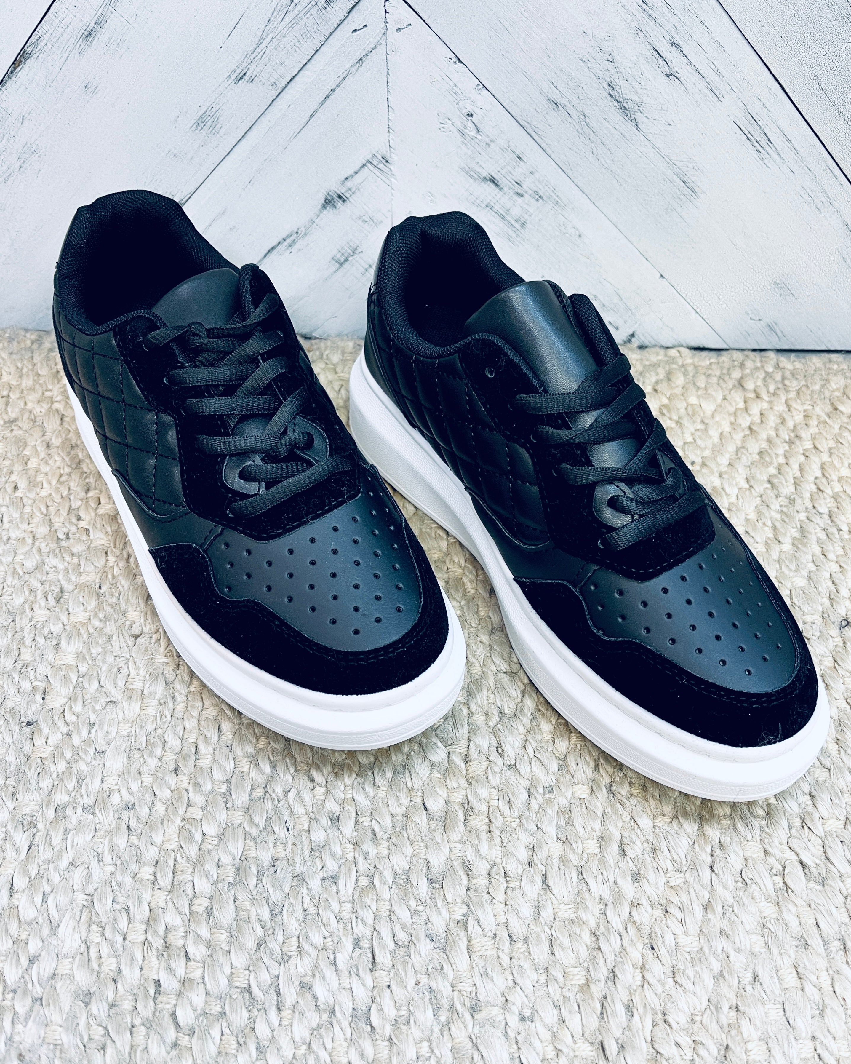 Black Quilted Lace Up Sneaker