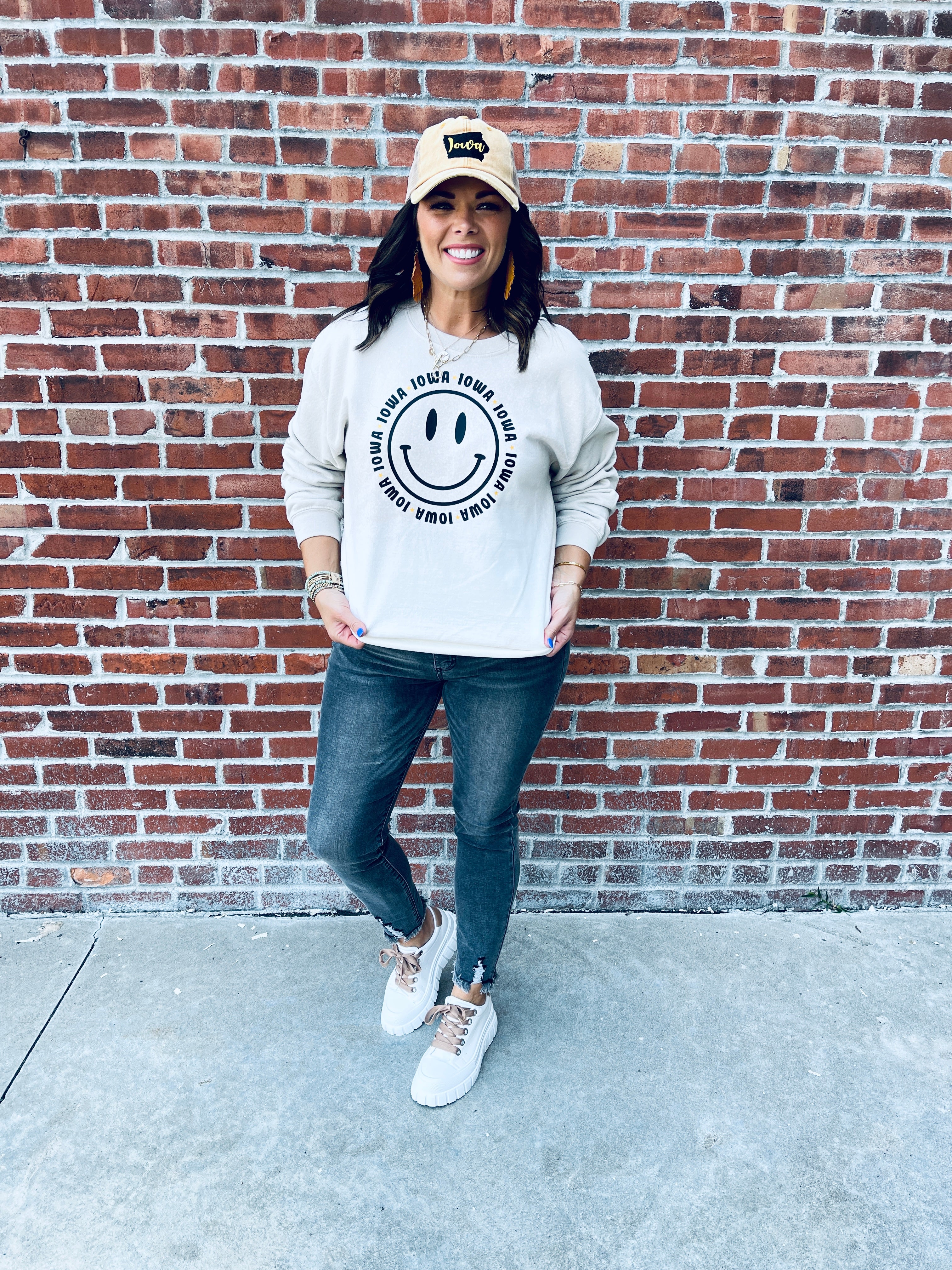 Iowa Bleached Smiley Face Pullover