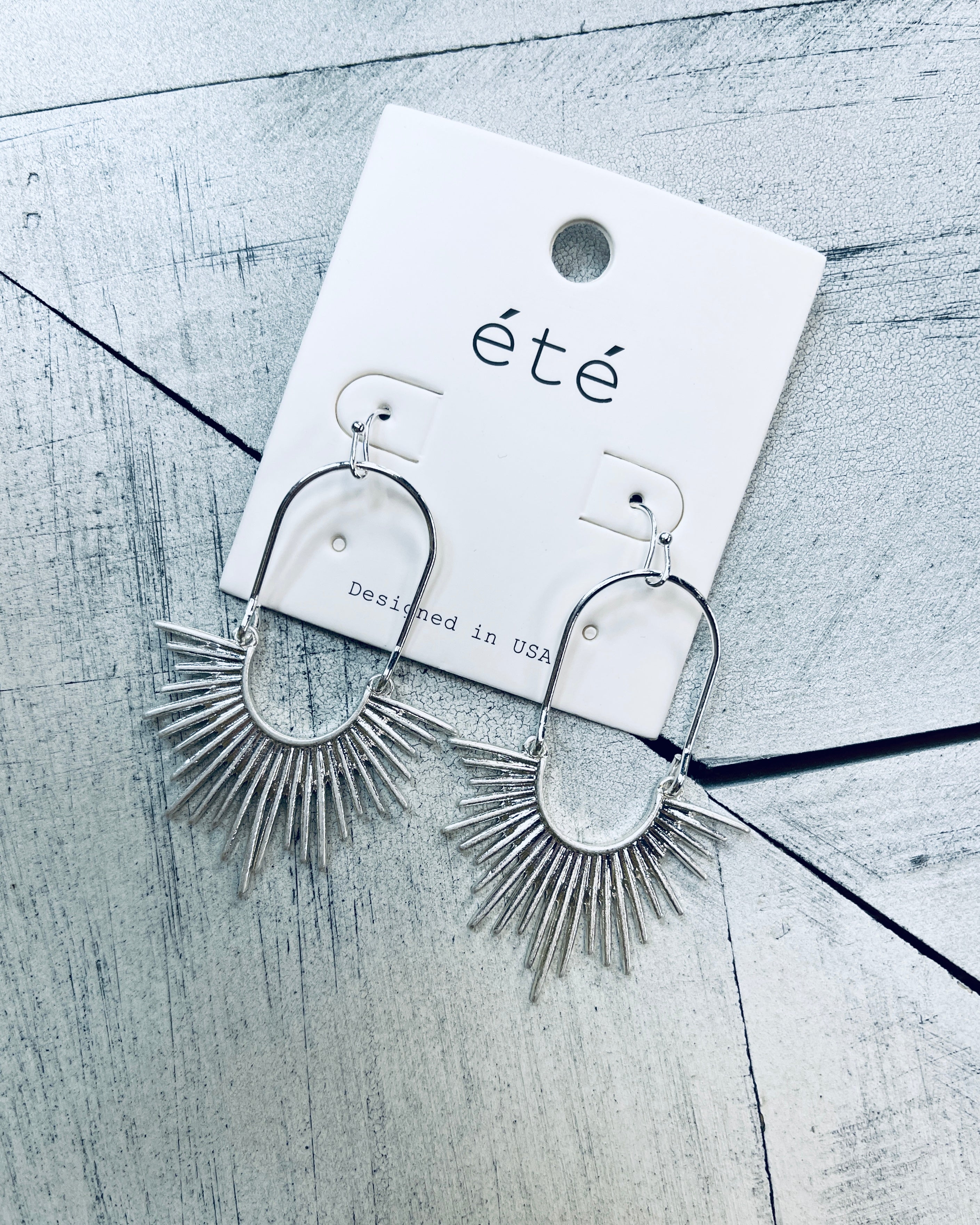 Silver Sunburst Dangle Earrings